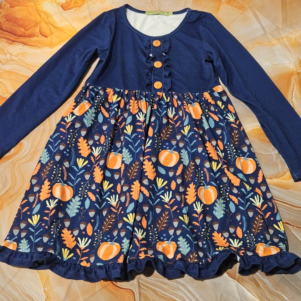 Millie Loves Lily Pumpkin Fall Thanksgiving Long Sleeve Dress Girls Size 10